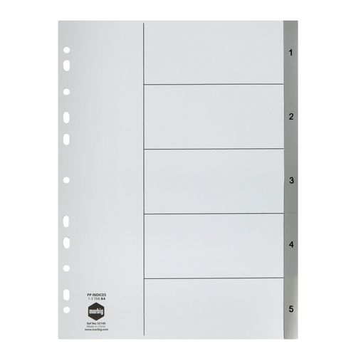 Marbig Indices & Dividers 1-5 Tab PP A4 Grey