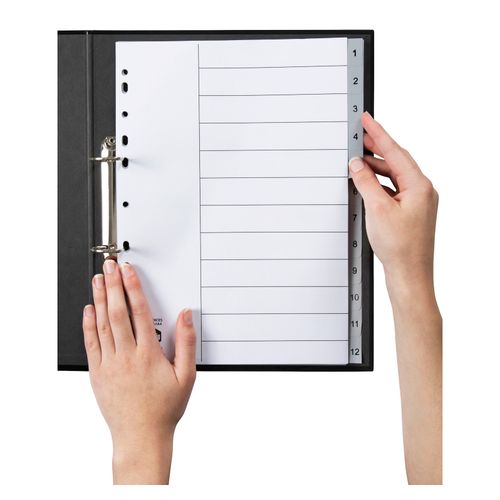 Marbig Indices & Dividers 1-12 Tab PP A4 Grey