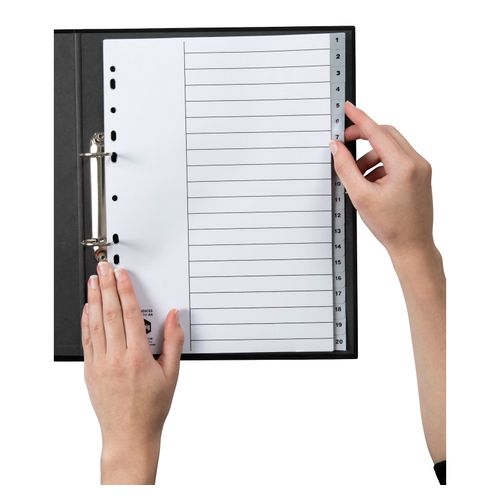 Marbig Indices & Dividers 1-20 Tab PP A4 Grey