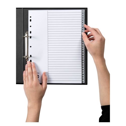 Marbig Indices & Dividers 1-31 Tab PP A4 Grey