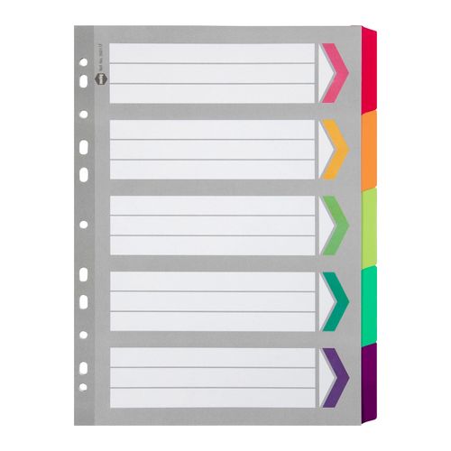 Marbig Indices & Dividers 5 Tab Reinforced A4 Fluoro