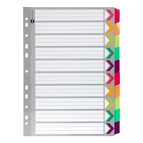 Marbig Indices & Dividers 10 Tab Reinforced A4 Fluoro