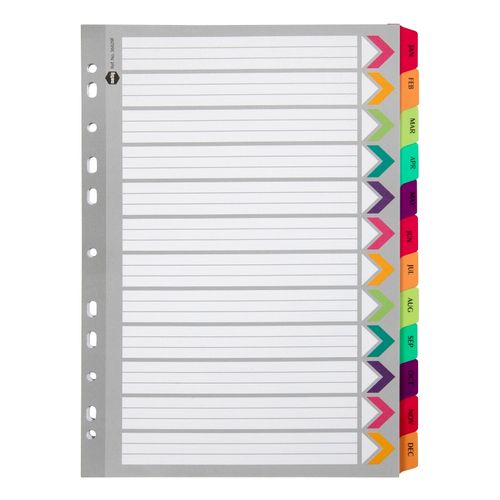 Marbig Indices & Dividers Jan-Dec Tab Reinforced A4 Fluoro