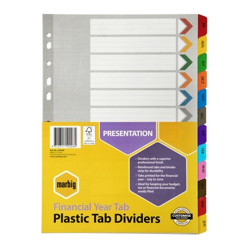 Marbig Indices & Dividers Financial Year Tab Reinforced A4 Colour