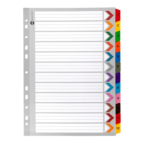 Marbig Indices & Dividers 1-12 Tab Reinforced A4 Colour