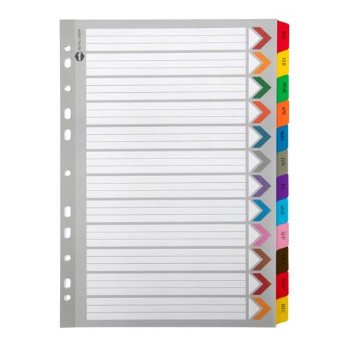 Marbig Indices & Dividers Jan-Dec Tab Reinforced A4 Colour