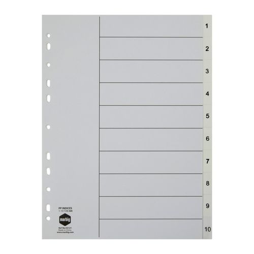 Marbig Indices & Dividers 1-10 Tab PP A4 White