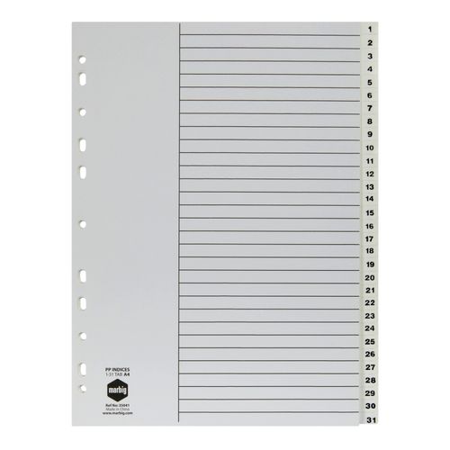 Marbig Indices & Dividers 1-31 Tab PP A4 White