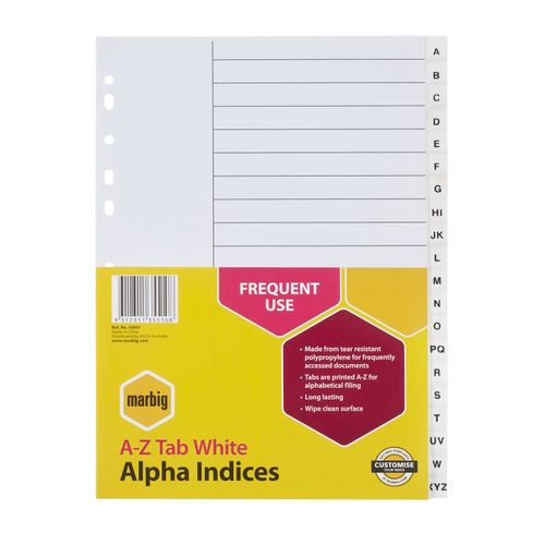 Marbig Indices & Dividers A-Z Tab PP A4 White