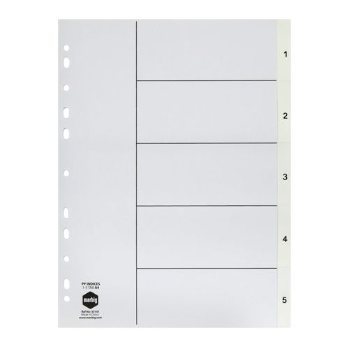 Marbig Indices & Dividers 1-5 Tab PP A4 White