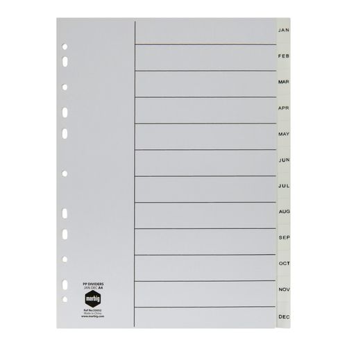 Marbig Indices & Dividers Jan-Dec Tab PP A4 White