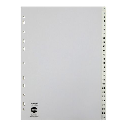 Marbig Indices & Dividers 1-54 Tab PP A4 White