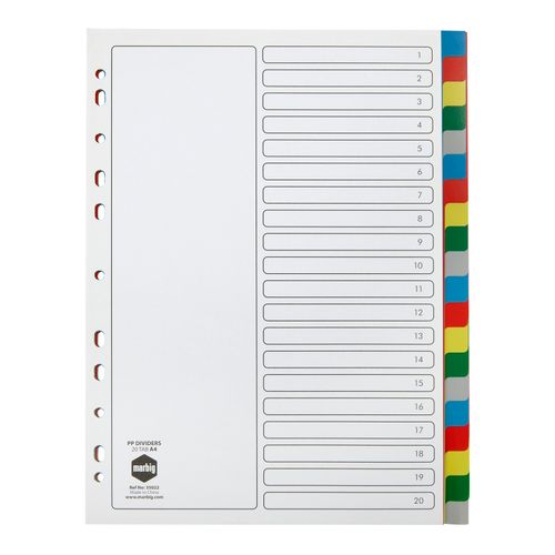 Marbig Indices & Dividers 20 Tab Pp A4 Multi Colour