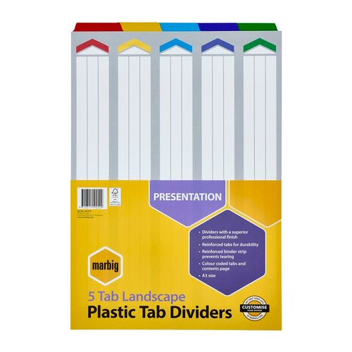 Marbig Indices & Dividers 5 Tab Reinforced A3 Landscape Colour