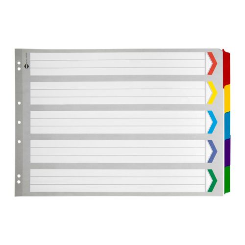 Marbig Indices & Dividers 5 Tab Reinforced A3 Landscape Colour
