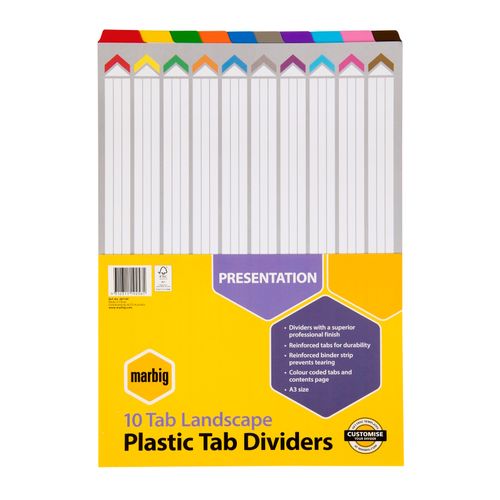 Marbig Indices & Dividers 10 Tab Reinforced A3 Landscape Colour