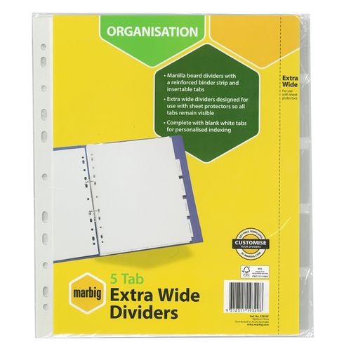 Marbig Indices & Dividers 5 Insert Tab Extra Wide A4 White