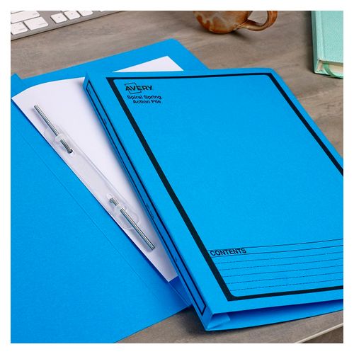 Avery Spiral Spring File Foolscap Blue with Black Border Box 25 - Blue ...