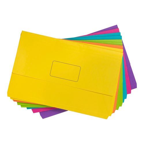 Marbig Slimpick Foolscap Cardboard Document Wallet Bright Assorted Pack 10