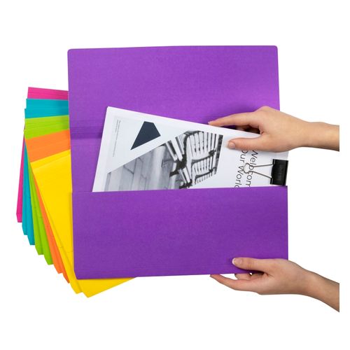 Marbig Slimpick Foolscap Cardboard Document Wallet Bright Assorted Pack 10