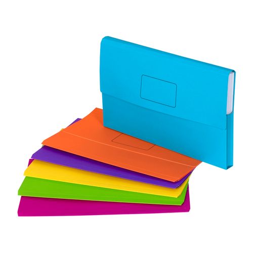 Marbig Slimpick Foolscap Cardboard Document Wallet Bright Assorted Pack 10
