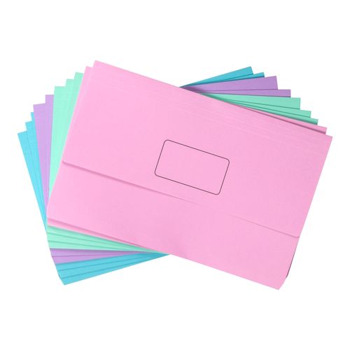 Marbig Slimpick Foolscap Cardboard Document Wallet Pastel Pack 10