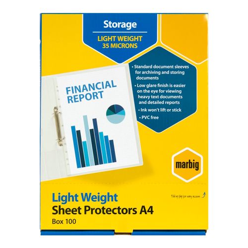 Marbig Sheet Protectors Light Weight A4 35um Copysafe Pack 100