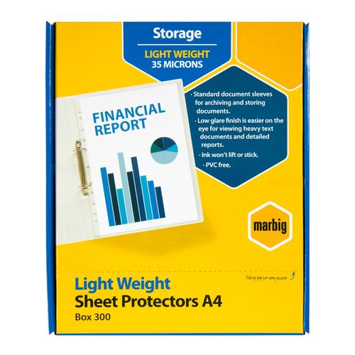 Marbig Sheet Protectors Light Weight A4 35um Copysafe Pack 300