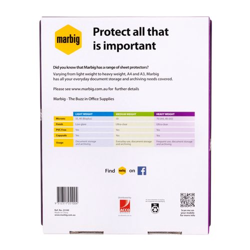 Marbig Sheet Protectors Heavy Weight A4 70um Copysafe Pack 100