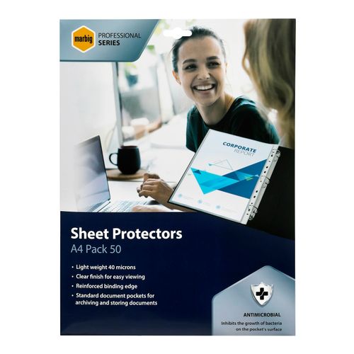 Marbig Sheet Protectors Professional A4 Antimicrobial Pack 50