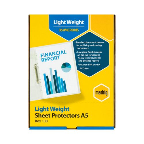 Marbig Sheet Protectors Light Weight A5 35um Copysafe Pack 100
