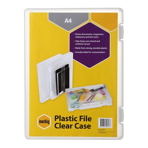 Marbig Plastic A4 Clear File Case With Clip