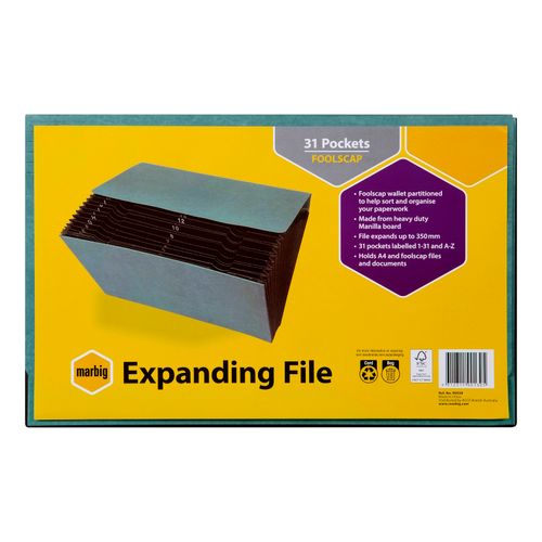 Marbig Expanding File Foolscap Heavy Duty 1-31 Green