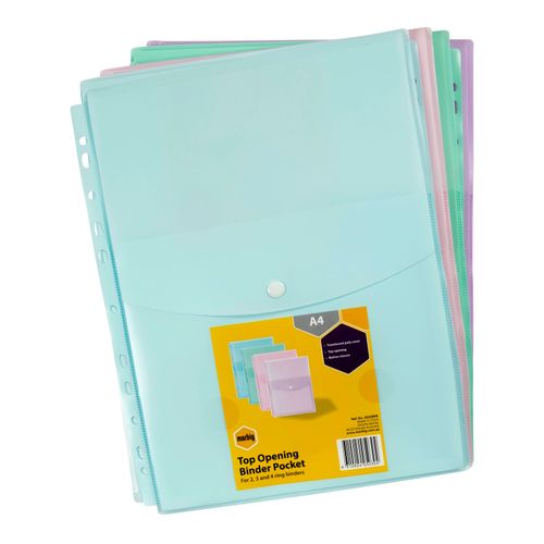 Marbig Binder Wallet A4 Top Opening Pastel Assorted Pack 8