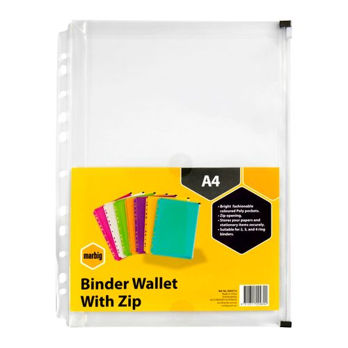 MarbigBinder Wallet A4 Right Side Zip Open Clear Pack 12