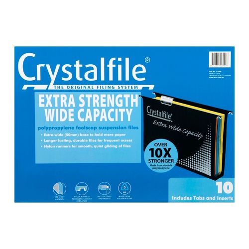 Crystalfile Extra Wide Suspension Files Foolscap Black Pack 10