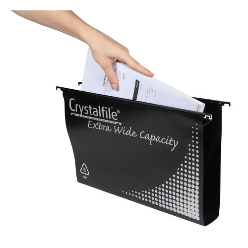 Crystalfile Extra Wide Suspension Files Foolscap Black Pack 10
