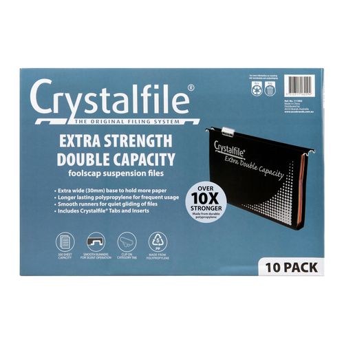Crystalfile Extra Suspension Files Double Capacity Foolscap Black Pack 10