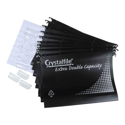 Crystalfile Extra Suspension Files Double Capacity Foolscap Black Pack 10