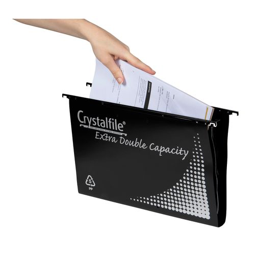 Crystalfile Extra Suspension Files Double Capacity Foolscap Black Pack 10