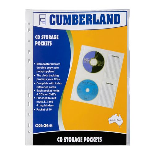 Cumberland CD Storage Pocket A4 With Index Card Pack 10
