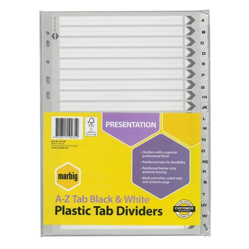 Marbig Indices & Dividers A-Z Tab Reinforced A4 Black