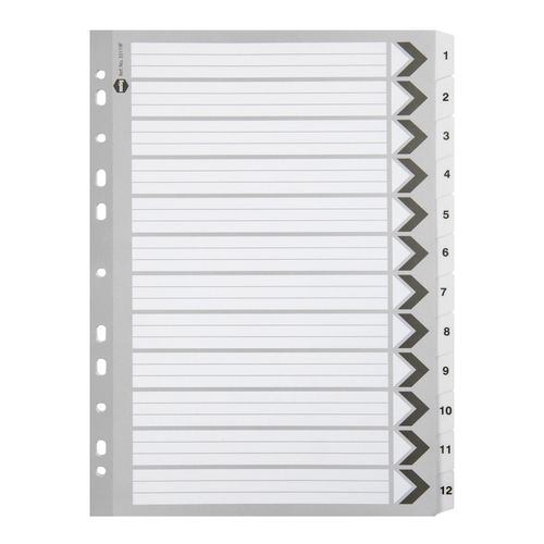 Marbig Indices & Dividers 1-12 Tab Reinforced A4 Black