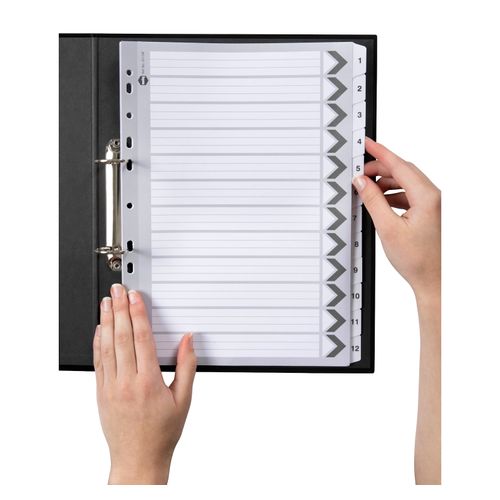 Marbig Indices & Dividers 1-12 Tab Reinforced A4 Black