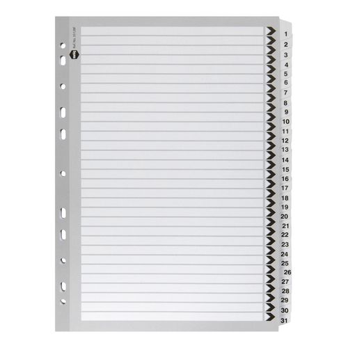 Marbig Indices & Dividers 1-31 Tab Reinforced A4 Black