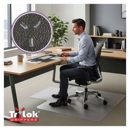 Floortex Trylok Chair Mat PVC Low Pile Carpet 115x134mm Keyhole