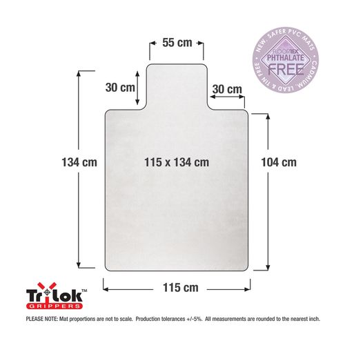 Floortex Trylok Chair Mat PVC Low Pile Carpet 115x134mm Keyhole