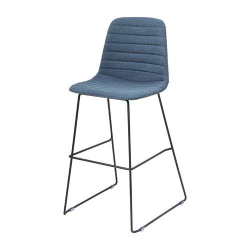 Sofia Barstool Black Sled Base Steel Blue Fabric