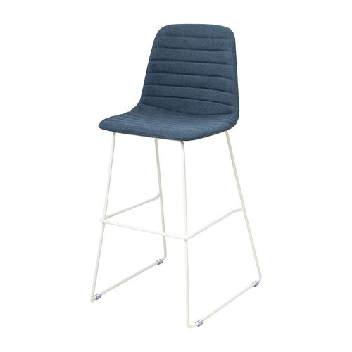 Sofia Barstool White Sled Base Steel Blue Fabric