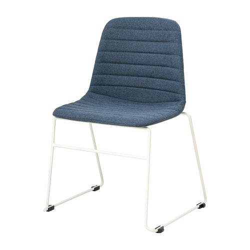 Sofia Chair White Sled Base Steel Blue Fabric